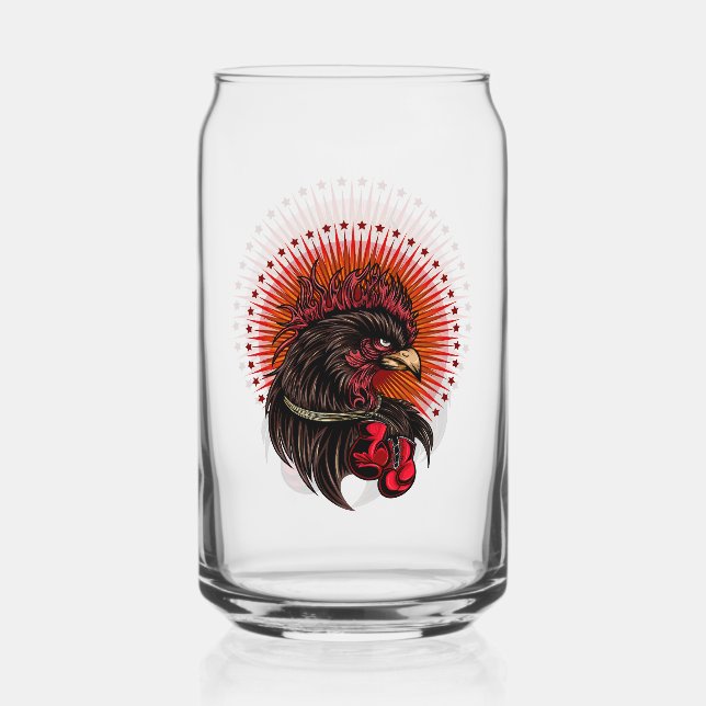 Boxing Rooster Can Glass (Front)