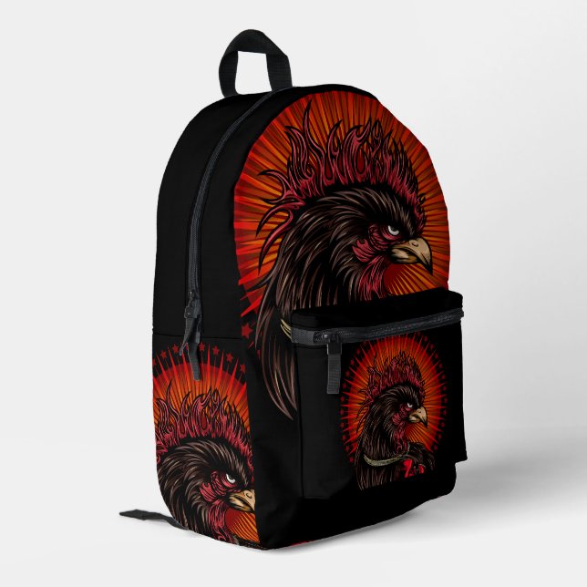 Boxing Rooster Printed Backpack (Back Corner Left)
