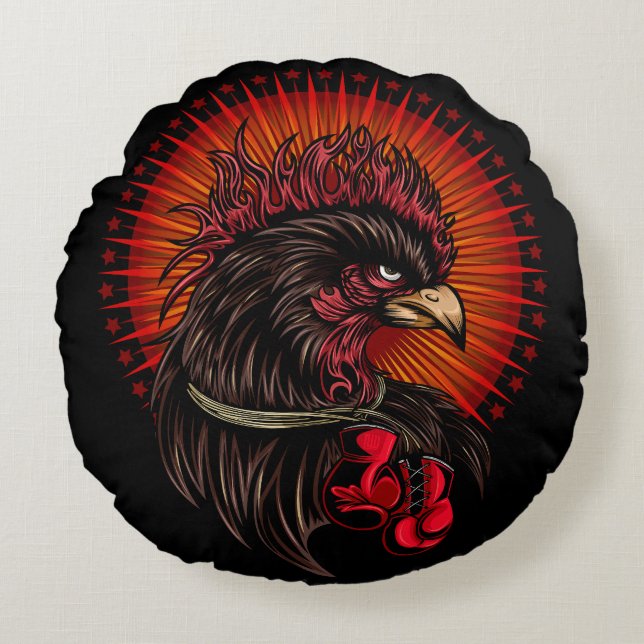 Boxing Rooster Round Cushion (Front)