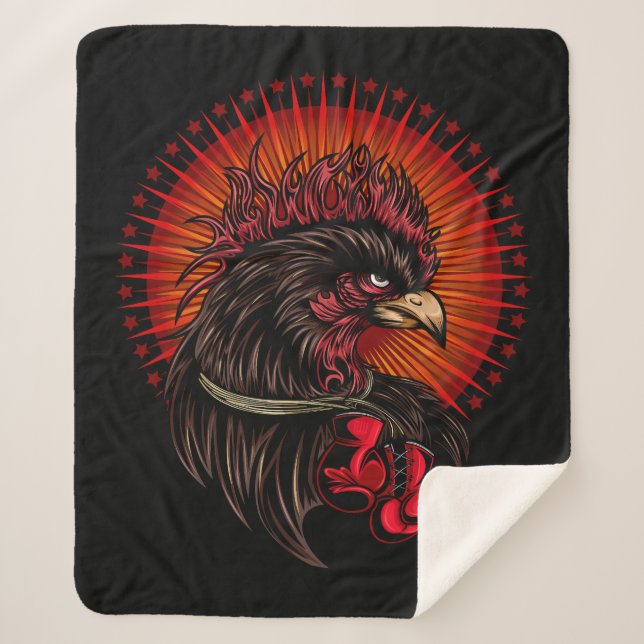 Boxing Rooster Sherpa Blanket (Front)
