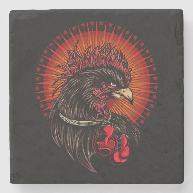 Boxing Rooster Stone Coaster (Front)