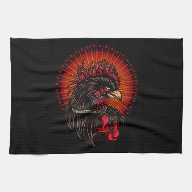 Boxing Rooster Tea Towel (Horizontal)