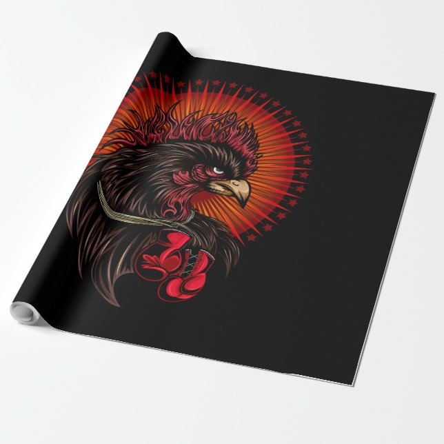 Boxing Rooster Wrapping Paper (Unrolled)