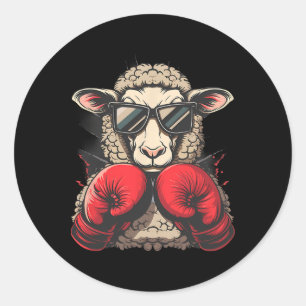 Boxing Sheep Lamb Boxing Gloves Kickboxing Funny B Classic Round Sticker