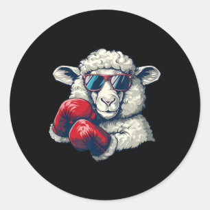 Boxing Sheep Lamb Boxing Gloves Kickboxing Funny B Classic Round Sticker