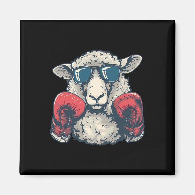 Boxing Sheep Lamb Boxing Gloves Kickboxing Funny B Magnet (Front)