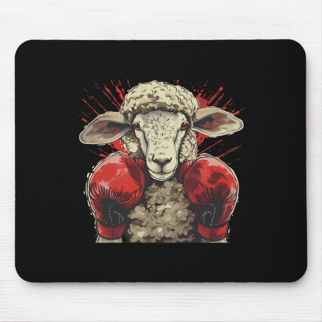 Boxing Sheep Lamb Boxing Gloves Kickboxing Funny B Mouse Mat (Front)