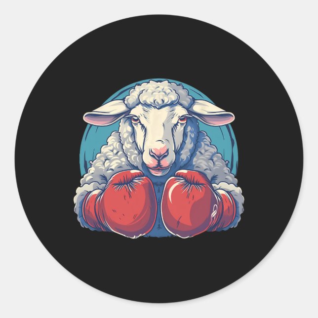 Boxing Sheep With Boxing Gloves Kickboxing Funny B Classic Round Sticker (Front)
