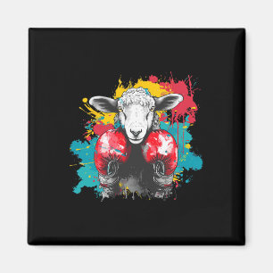Boxing Sheep With Boxing Gloves Kickboxing Funny B Magnet