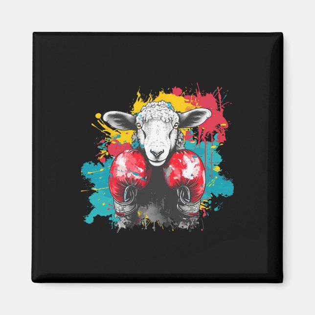 Boxing Sheep With Boxing Gloves Kickboxing Funny B Magnet (Front)