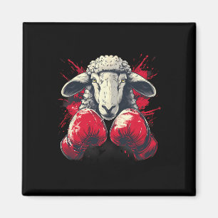 Boxing Sheep With Boxing Gloves Kickboxing Funny B Magnet