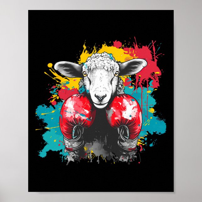 Boxing Sheep With Boxing Gloves Kickboxing Funny B Poster (Front)