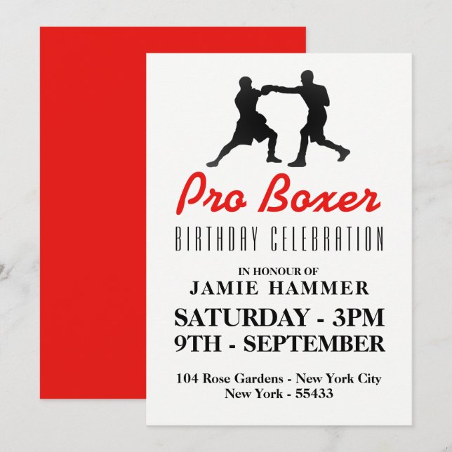 Boxing Silhouette Birthday Party Invitation (Front/Back)