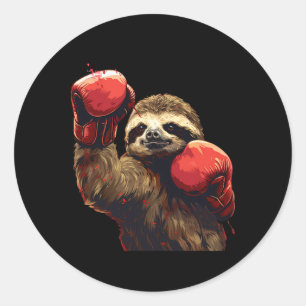 Boxing Sloth Lover Boxing Gloves Kickboxing Funny Classic Round Sticker