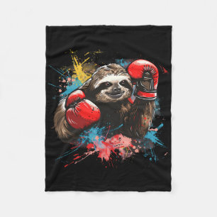 Boxing Sloth Lover Boxing Gloves Kickboxing Funny Fleece Blanket