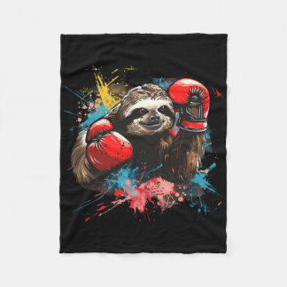 Boxing Sloth Lover Boxing Gloves Kickboxing Funny  Fleece Blanket
