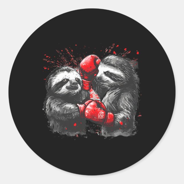 Boxing Sloth With Boxing Gloves Kickboxing Funny B Classic Round Sticker (Front)