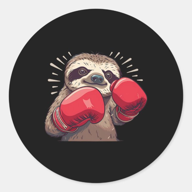 Boxing Sloth With Boxing Gloves Kickboxing Funny B Classic Round Sticker (Front)