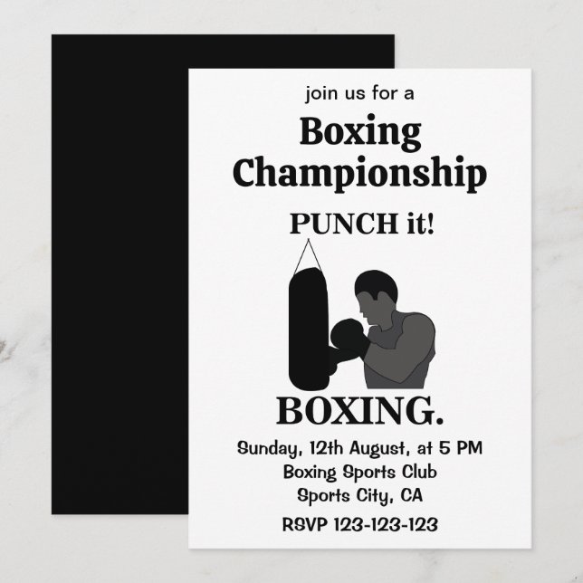 Boxing Sport Punch It Boxing Sports Invitation (Front/Back)