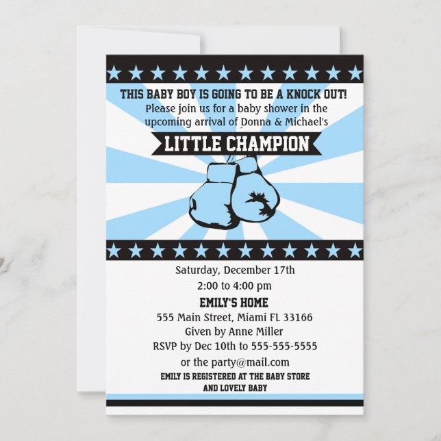 Boxing Sports Baby Boy Shower Invitation Blue (Front)