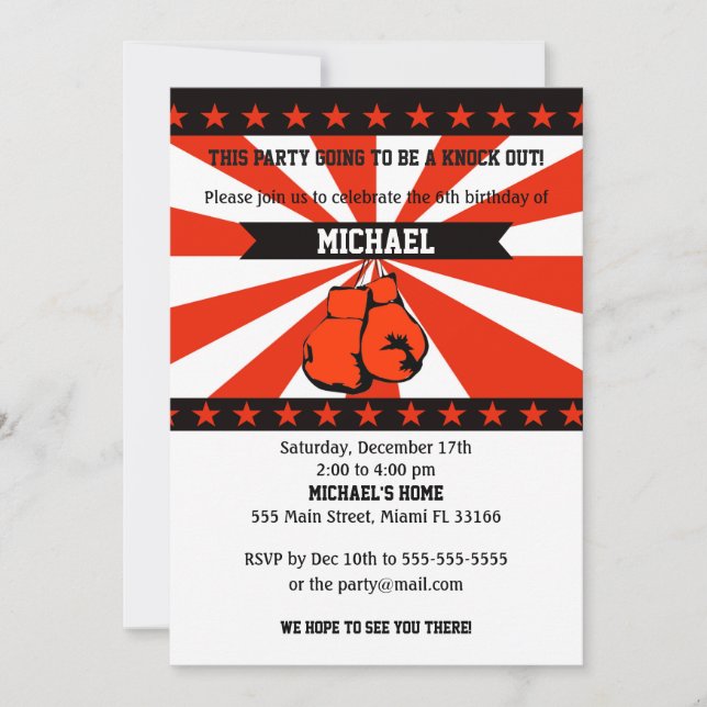 Boxing Sports Boy Birthday Invitation (Front)
