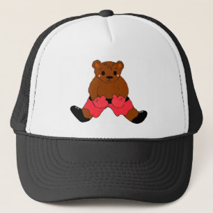 Boxing Teddybear in Red Trucker Hat