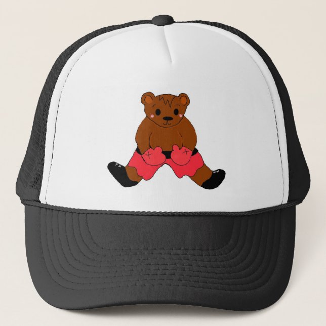 Boxing Teddybear in Red Trucker Hat (Front)