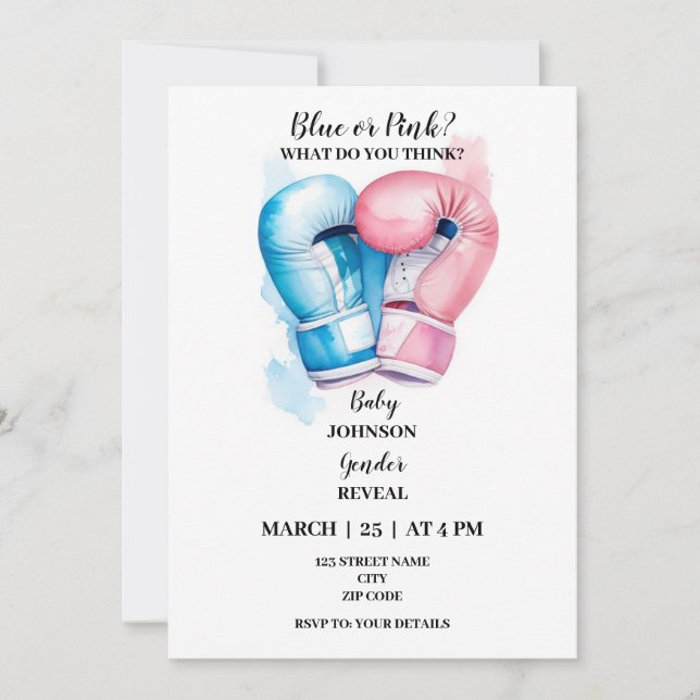 Boxing themed gender reveal invitation (Front)