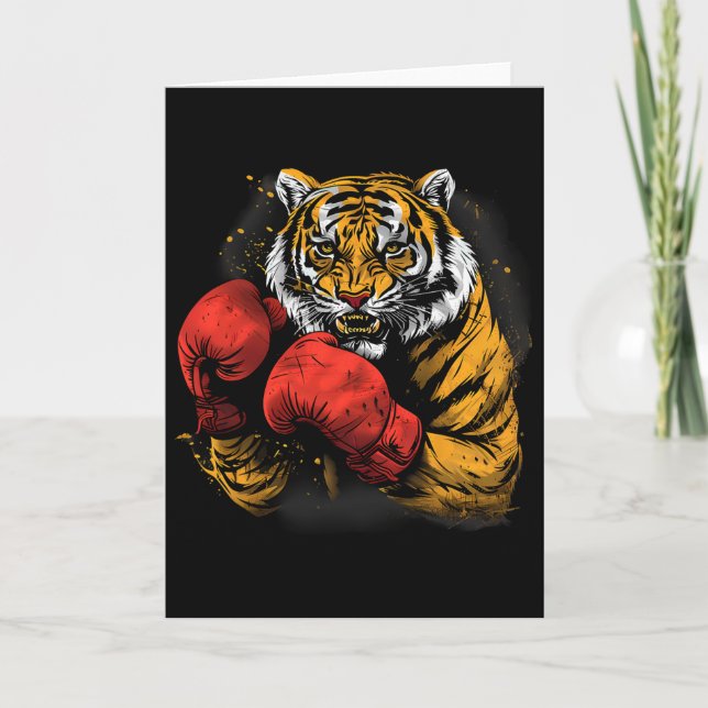 Boxing Tiger With Boxing Gloves Kickboxing Funny B Card (Front)
