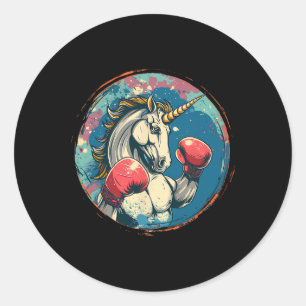 Boxing Unicorn With Boxing Gloves Kickboxing Cute  Classic Round Sticker