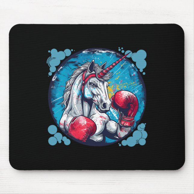 Boxing Unicorn With Boxing Gloves Kickboxing Cute  Mouse Mat (Front)