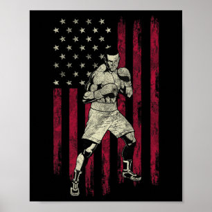 Boxing Vintage American Flag 4th Of July Tee Gift Poster