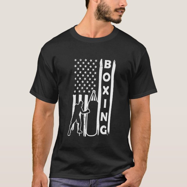 Boxing vintage USA american flag distress style ar T-Shirt (Front)