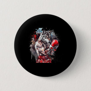 Boxing Wolf With Boxing Gloves Kickboxing Funny Bo 6 Cm Round Badge