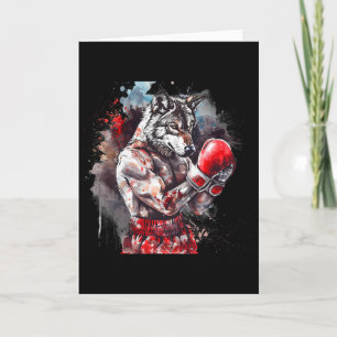 Boxing Wolf With Boxing Gloves Kickboxing Funny Bo Card