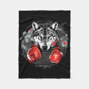 Boxing Wolf With Boxing Gloves Kickboxing Funny Bo Fleece Blanket