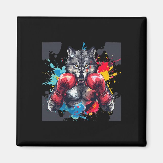 Boxing Wolf With Boxing Gloves Kickboxing Funny Bo Magnet (Front)