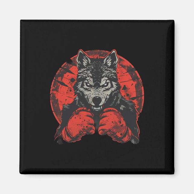 Boxing Wolf With Boxing Gloves Kickboxing Funny Bo Magnet (Front)