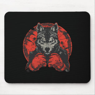 Boxing Wolf With Boxing Gloves Kickboxing Funny Bo Mouse Mat