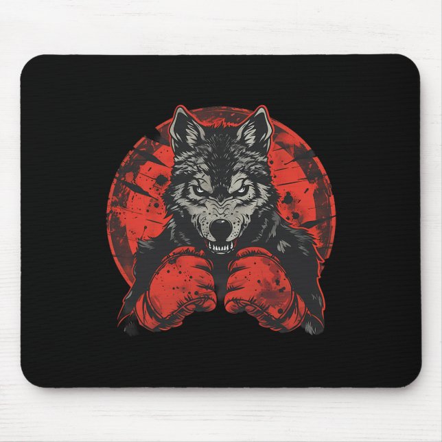 Boxing Wolf With Boxing Gloves Kickboxing Funny Bo Mouse Mat (Front)
