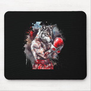Boxing Wolf With Boxing Gloves Kickboxing Funny Bo Mouse Mat