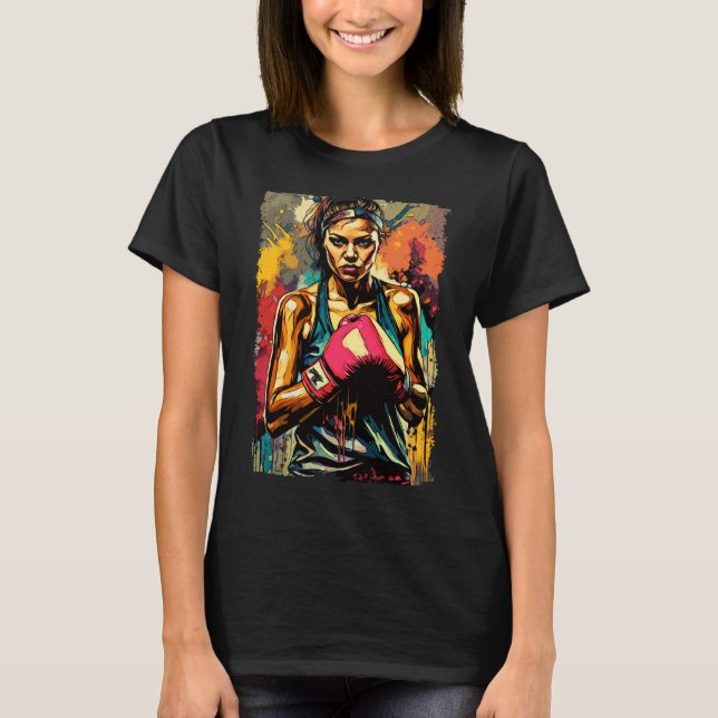 Boxing Woman Modern Fighter Martial Arts Portrait T-Shirt (Front)