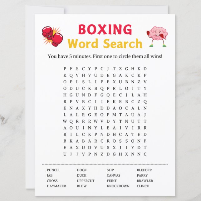Boxing Word Search Game (Front)