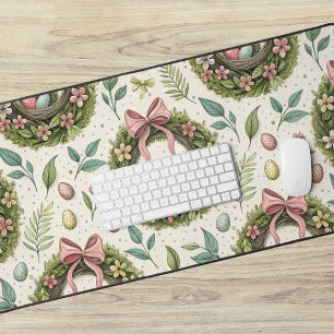 Boxwood Easter Wreath Pink Bow with Egg Desk Mat