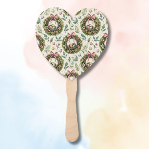 Boxwood Easter Wreath Pink Bow with Egg Hand Fan