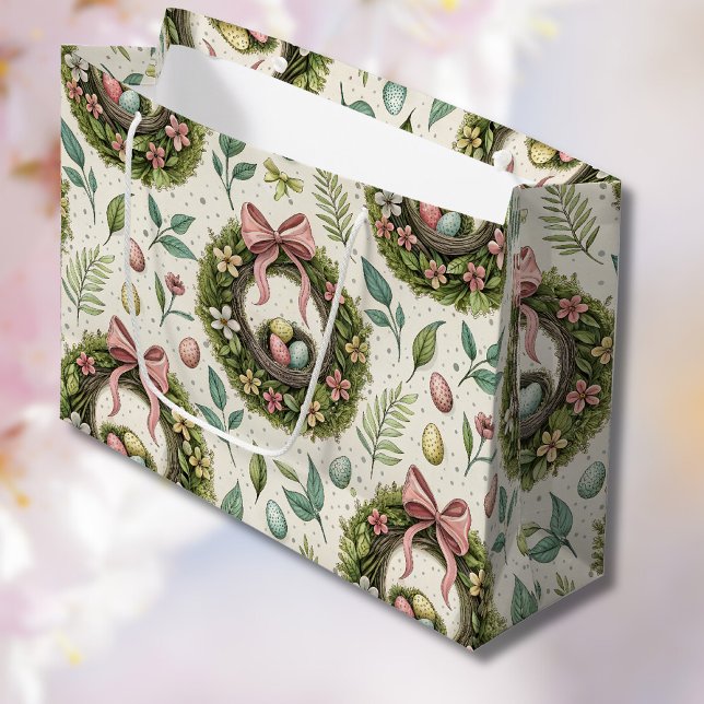 Boxwood Easter Wreath Pink Bow with Egg Large Gift Bag (Creator Uploaded)