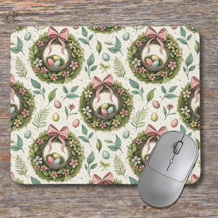 Boxwood Easter Wreath Pink Bow with Egg Mouse Mat