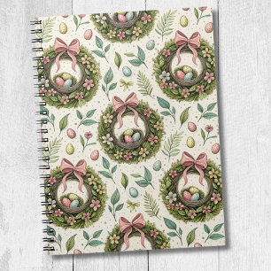 Boxwood Easter Wreath Pink Bow with Egg Notebook