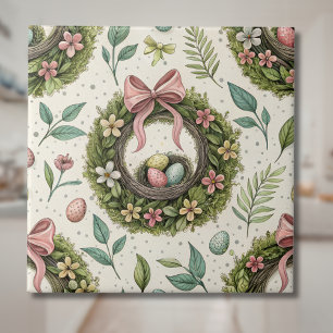 Boxwood Easter Wreath Pink Bow with Egg Tile