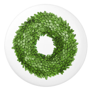 Boxwood Green Wreath Ceramic Knob